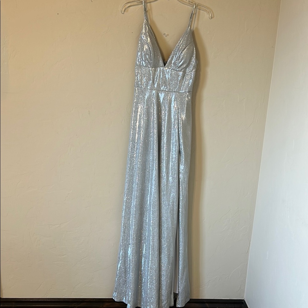 Windsor Silver Pleated Maxi Gown for Prom